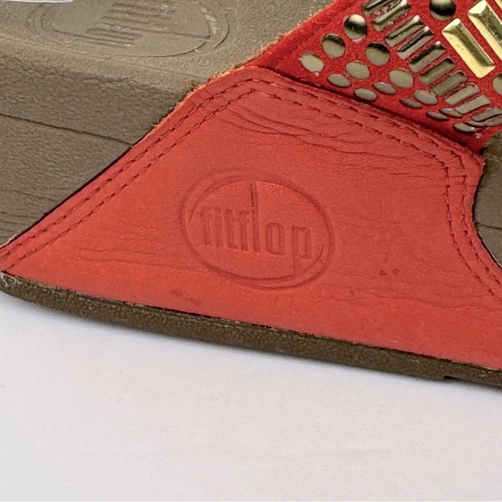 Fitflop Aztek Chada Women's Sandal Thong Slip-Ons. Size 9. Orange leather. - Picture 10 of 12